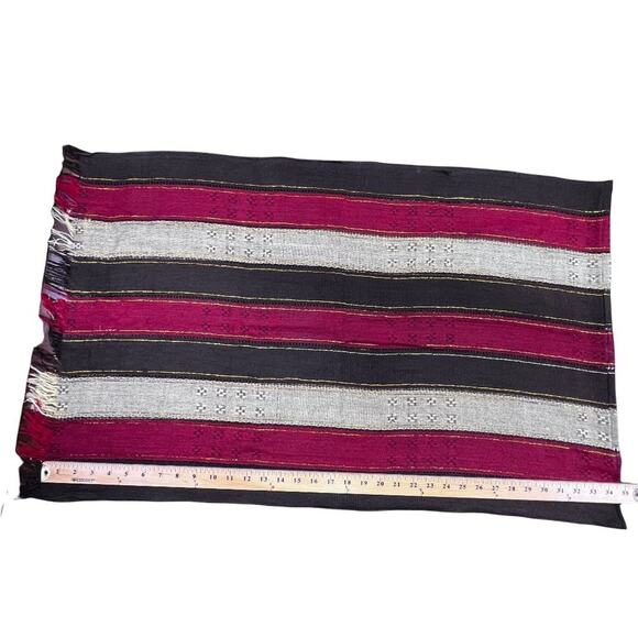 Holiday Decor Fringed Table Runner Cream Maroon Brown L70" W21.75" Fringe 2.25" - Picture 9 of 10